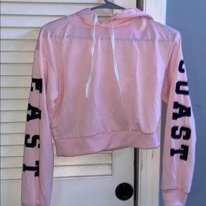 pink cropped hooded sweatshirt